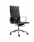 Ergonomisk kontorstol i sort ribbet læder med høj ryg – komfort og stil til kontoret.